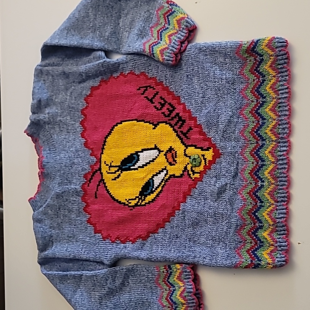 NWT Girls VINTAGE Tweety Bird Blue Sweater Warner Bros 1997 Looney Tunes